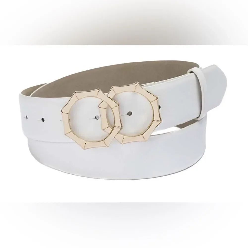 Inc International Concepts Double-Circle Bamboo-Buckle Belt White Large NWT